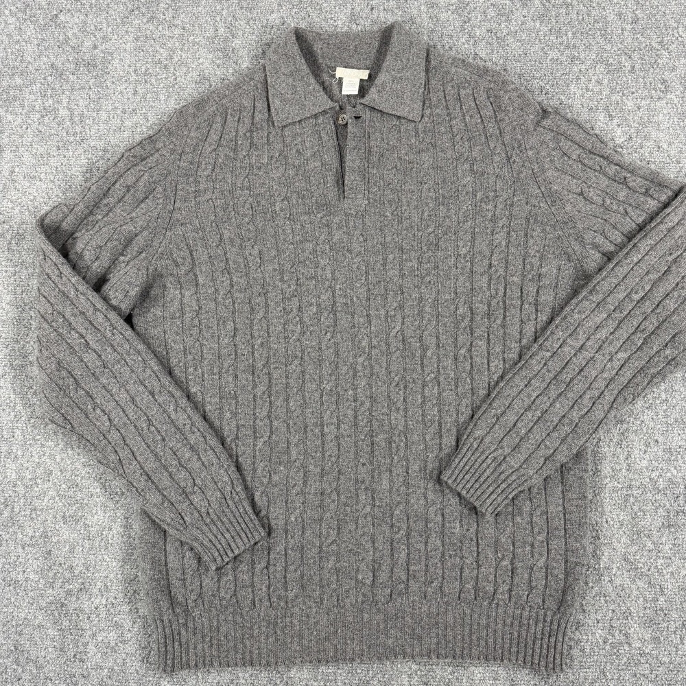 Agnona Cashmere Sweater Mens 52 (XL) Gray Cable Knit Collared Jumper Italy